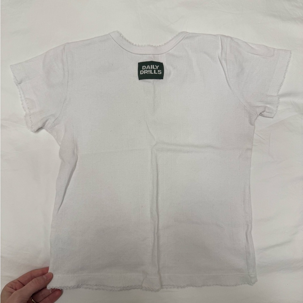 Daily Drills White Pointelle Baby Tee - Picture 2 of 3